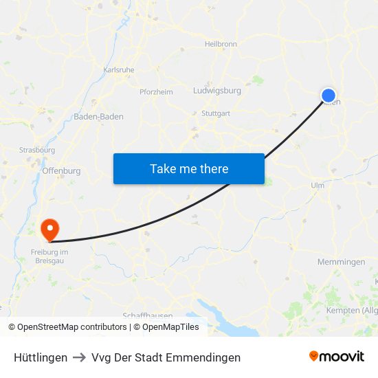 Hüttlingen to Vvg Der Stadt Emmendingen map