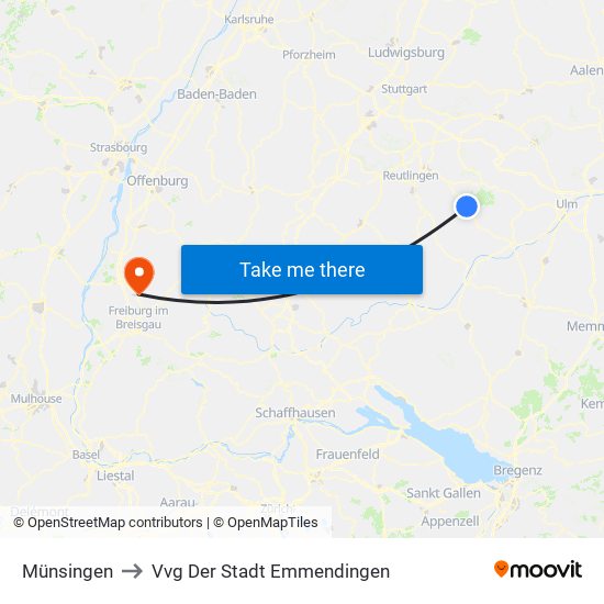 Münsingen to Vvg Der Stadt Emmendingen map