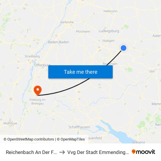 Reichenbach An Der Fils to Vvg Der Stadt Emmendingen map