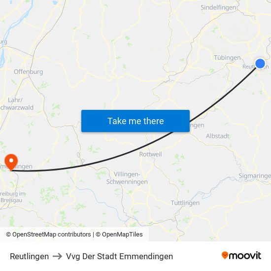 Reutlingen to Vvg Der Stadt Emmendingen map