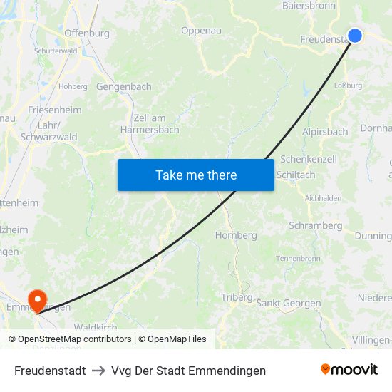 Freudenstadt to Vvg Der Stadt Emmendingen map