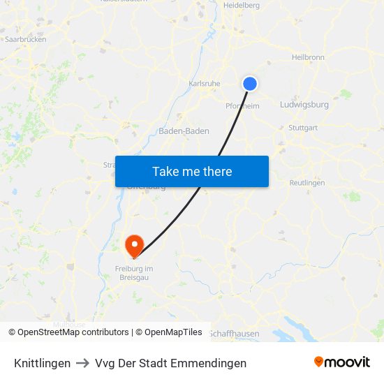 Knittlingen to Vvg Der Stadt Emmendingen map