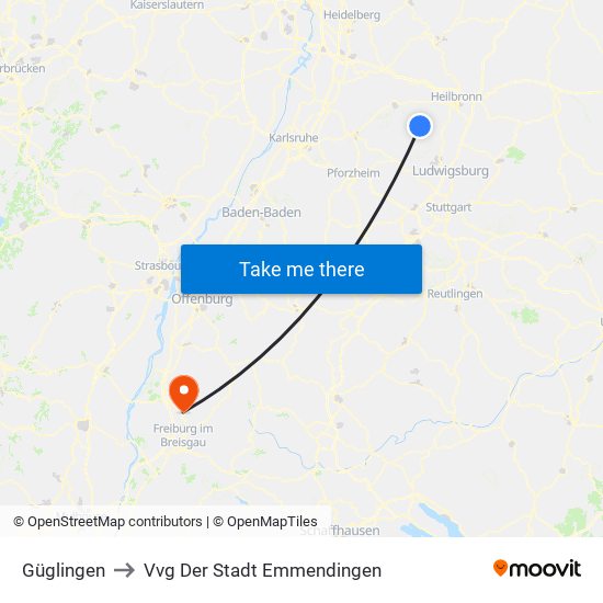 Güglingen to Vvg Der Stadt Emmendingen map