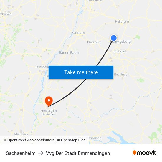 Sachsenheim to Vvg Der Stadt Emmendingen map