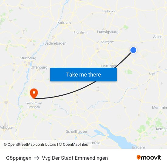 Göppingen to Vvg Der Stadt Emmendingen map