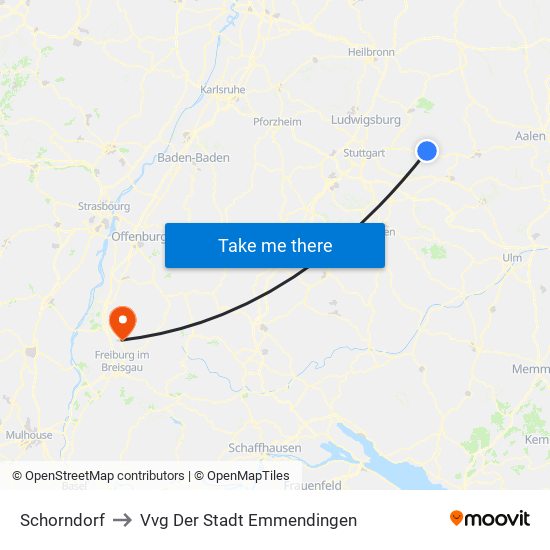 Schorndorf to Vvg Der Stadt Emmendingen map