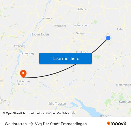 Waldstetten to Vvg Der Stadt Emmendingen map