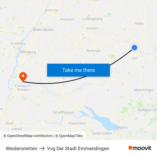 Weidenstetten to Vvg Der Stadt Emmendingen map