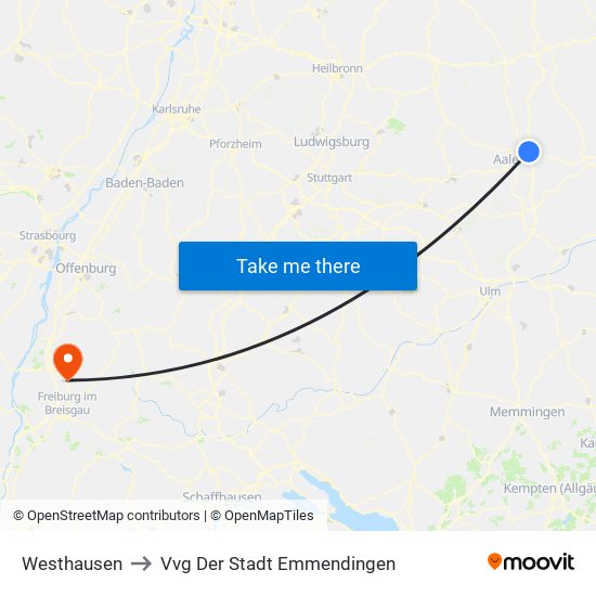 Westhausen to Vvg Der Stadt Emmendingen map