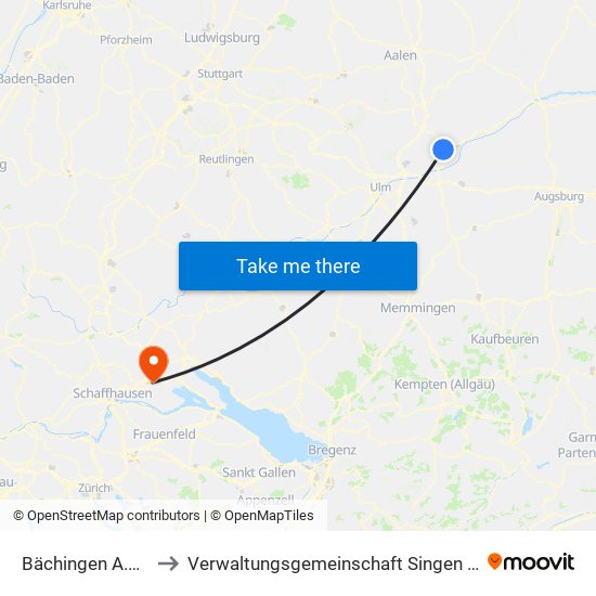 Bächingen A.D.Brenz to Verwaltungsgemeinschaft Singen (Hohentwiel) map
