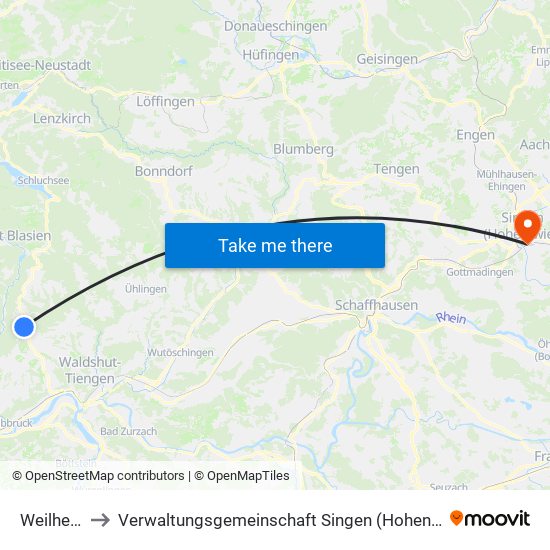 Weilheim to Verwaltungsgemeinschaft Singen (Hohentwiel) map