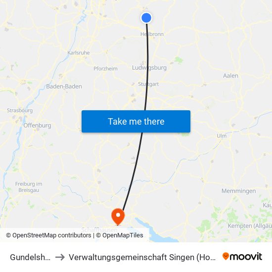 Gundelsheim to Verwaltungsgemeinschaft Singen (Hohentwiel) map