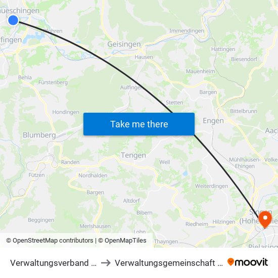 Verwaltungsverband Donaueschingen to Verwaltungsgemeinschaft Singen (Hohentwiel) map