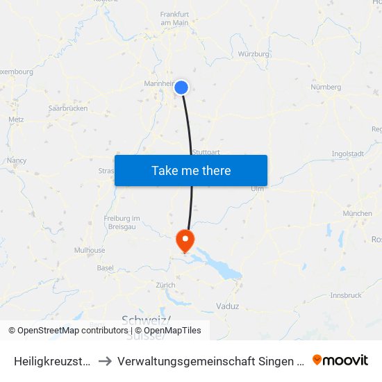 Heiligkreuzsteinach to Verwaltungsgemeinschaft Singen (Hohentwiel) map
