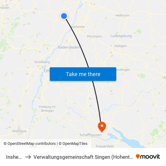 Insheim to Verwaltungsgemeinschaft Singen (Hohentwiel) map