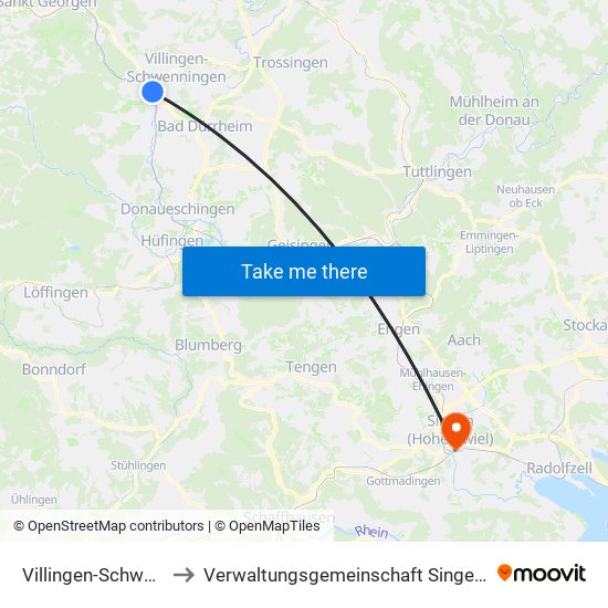 Villingen-Schwenningen to Verwaltungsgemeinschaft Singen (Hohentwiel) map