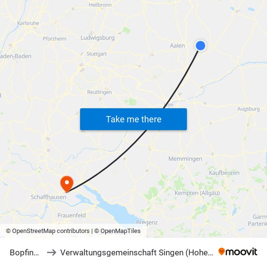 Bopfingen to Verwaltungsgemeinschaft Singen (Hohentwiel) map