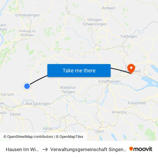 Hausen Im Wiesental to Verwaltungsgemeinschaft Singen (Hohentwiel) map