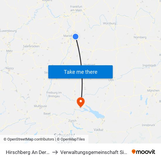 Hirschberg An Der Bergstraße to Verwaltungsgemeinschaft Singen (Hohentwiel) map