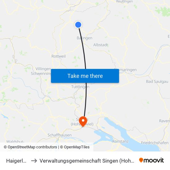 Haigerloch to Verwaltungsgemeinschaft Singen (Hohentwiel) map