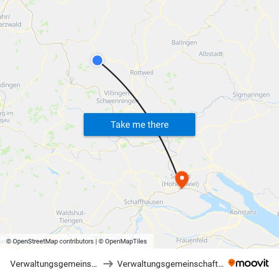 Verwaltungsgemeinschaft Schramberg to Verwaltungsgemeinschaft Singen (Hohentwiel) map