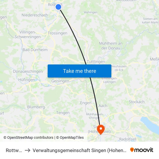 Rottweil to Verwaltungsgemeinschaft Singen (Hohentwiel) map