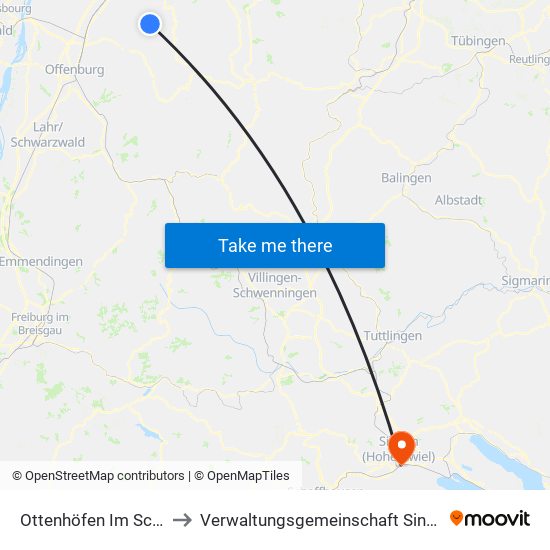 Ottenhöfen Im Schwarzwald to Verwaltungsgemeinschaft Singen (Hohentwiel) map