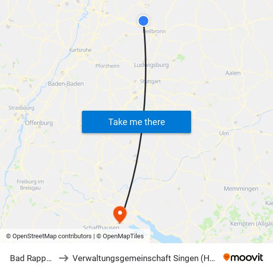 Bad Rappenau to Verwaltungsgemeinschaft Singen (Hohentwiel) map