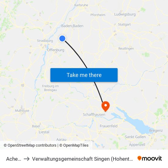 Achern to Verwaltungsgemeinschaft Singen (Hohentwiel) map