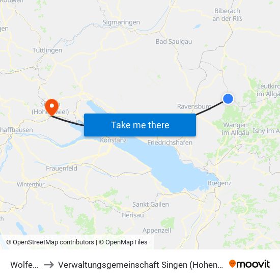 Wolfegg to Verwaltungsgemeinschaft Singen (Hohentwiel) map