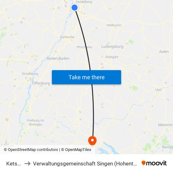 Ketsch to Verwaltungsgemeinschaft Singen (Hohentwiel) map