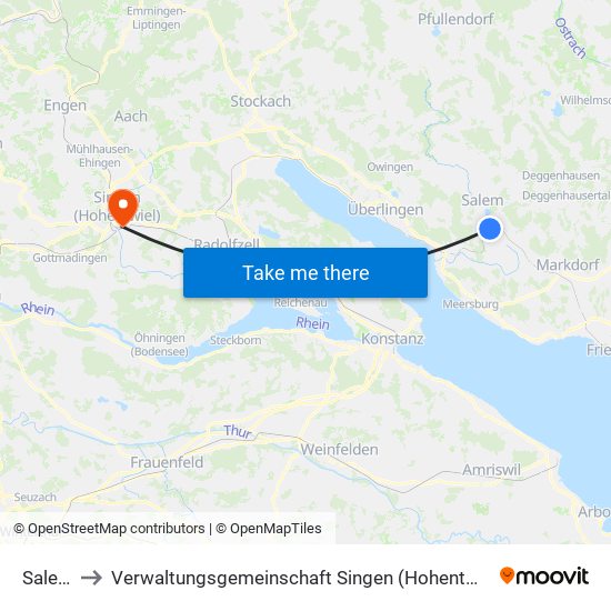 Salem to Verwaltungsgemeinschaft Singen (Hohentwiel) map