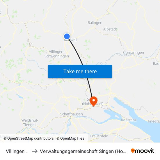 Villingendorf to Verwaltungsgemeinschaft Singen (Hohentwiel) map