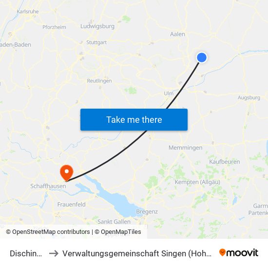 Dischingen to Verwaltungsgemeinschaft Singen (Hohentwiel) map