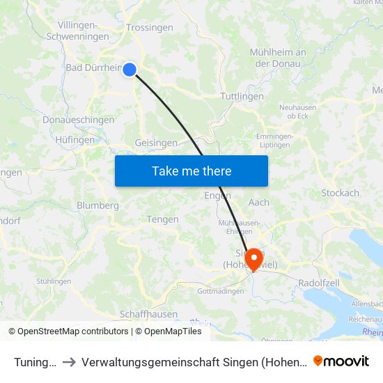 Tuningen to Verwaltungsgemeinschaft Singen (Hohentwiel) map