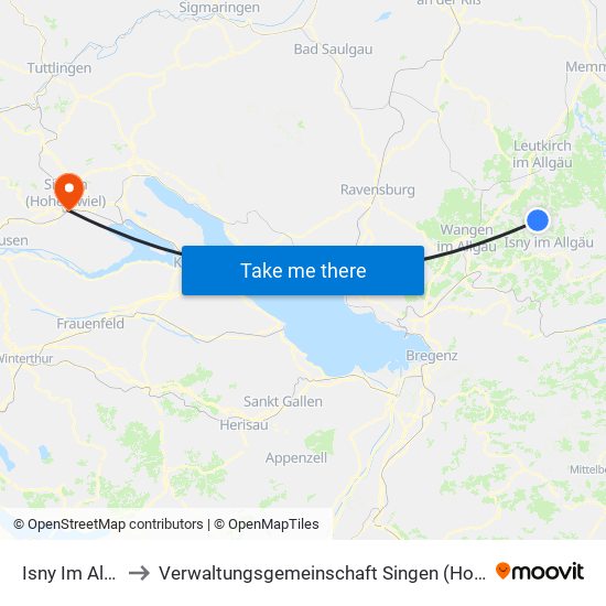 Isny Im Allgäu to Verwaltungsgemeinschaft Singen (Hohentwiel) map