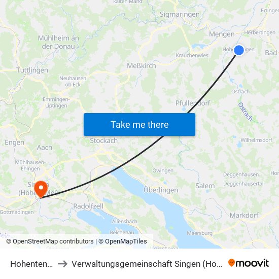 Hohentengen to Verwaltungsgemeinschaft Singen (Hohentwiel) map