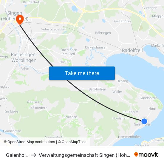 Gaienhofen to Verwaltungsgemeinschaft Singen (Hohentwiel) map