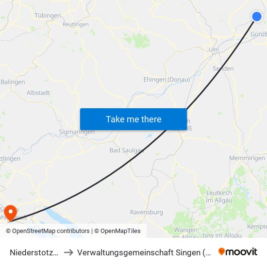 Niederstotzingen to Verwaltungsgemeinschaft Singen (Hohentwiel) map