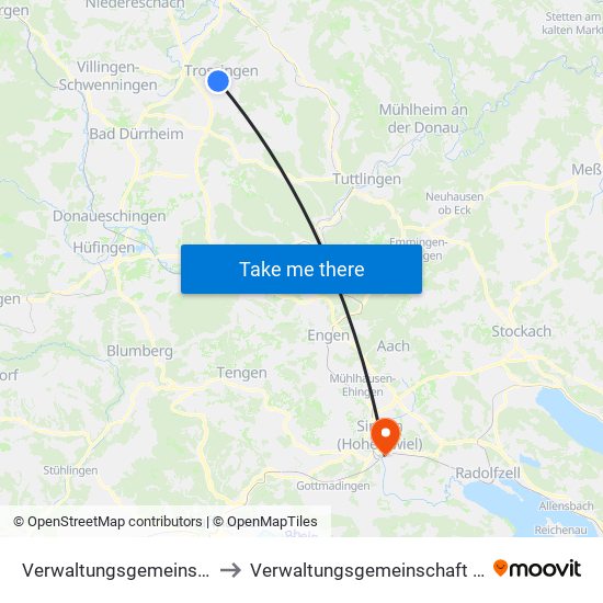 Verwaltungsgemeinschaft Trossingen to Verwaltungsgemeinschaft Singen (Hohentwiel) map