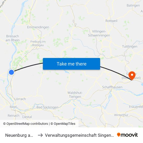 Neuenburg am Rhein to Verwaltungsgemeinschaft Singen (Hohentwiel) map