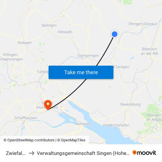 Zwiefalten to Verwaltungsgemeinschaft Singen (Hohentwiel) map