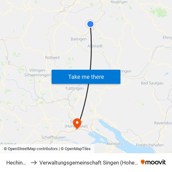 Hechingen to Verwaltungsgemeinschaft Singen (Hohentwiel) map