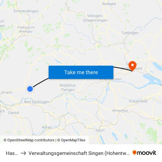 Hasel to Verwaltungsgemeinschaft Singen (Hohentwiel) map