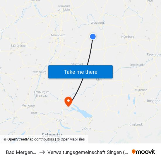 Bad Mergentheim to Verwaltungsgemeinschaft Singen (Hohentwiel) map