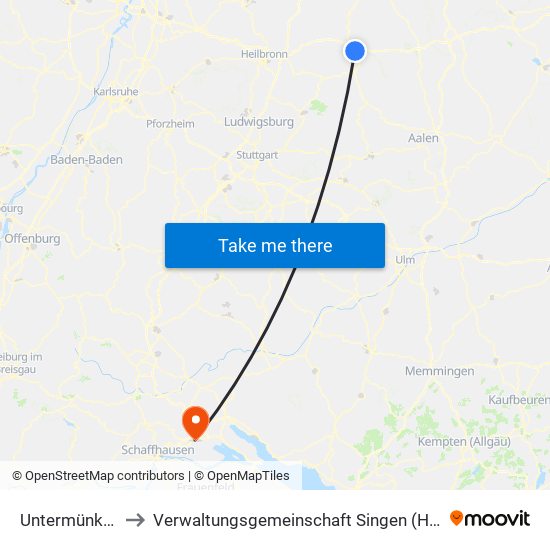 Untermünkheim to Verwaltungsgemeinschaft Singen (Hohentwiel) map