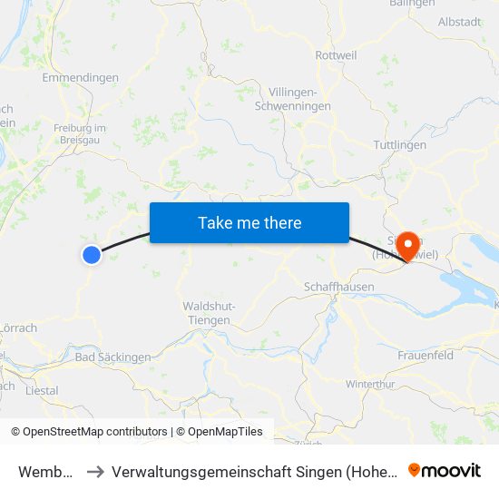 Wembach to Verwaltungsgemeinschaft Singen (Hohentwiel) map