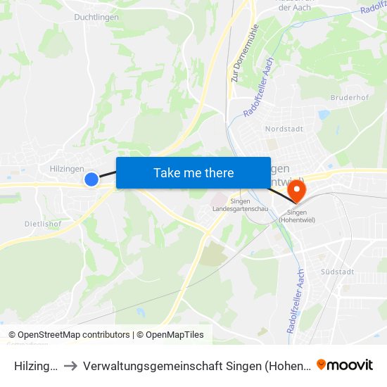 Hilzingen to Verwaltungsgemeinschaft Singen (Hohentwiel) map