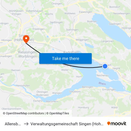 Allensbach to Verwaltungsgemeinschaft Singen (Hohentwiel) map