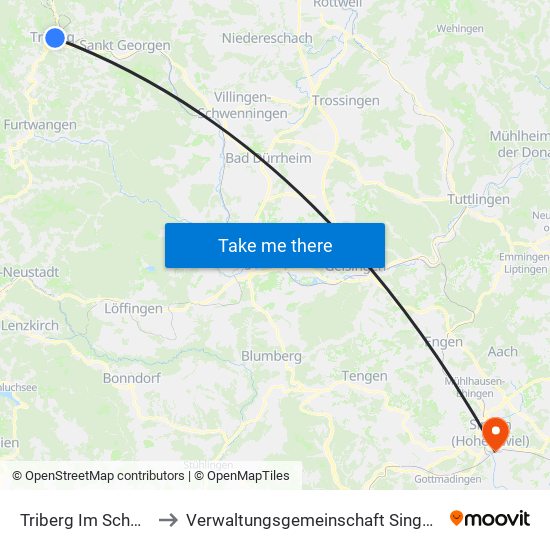 Triberg Im Schwarzwald to Verwaltungsgemeinschaft Singen (Hohentwiel) map